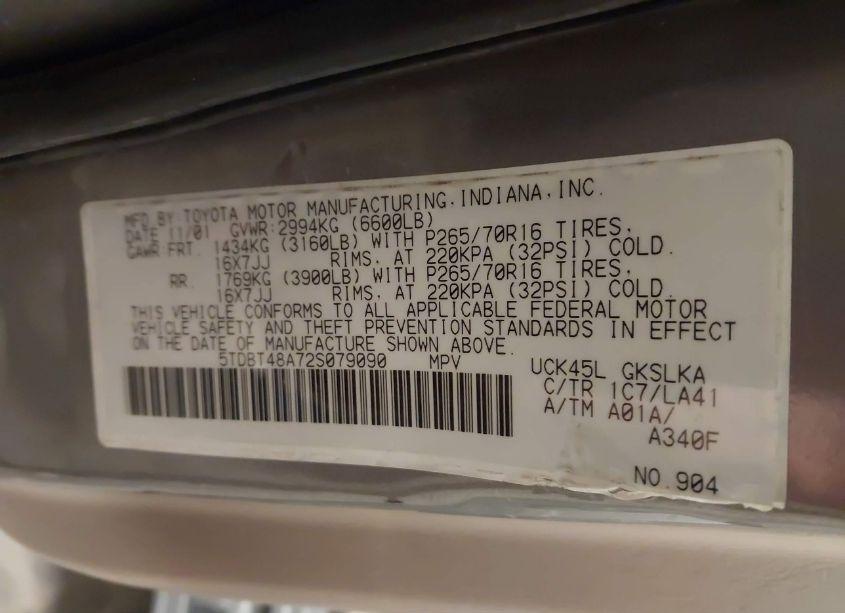 Photo 9 of 2002 Toyota Sequoia LIMITED V8 (VIN 5TDBT48A72S079090)