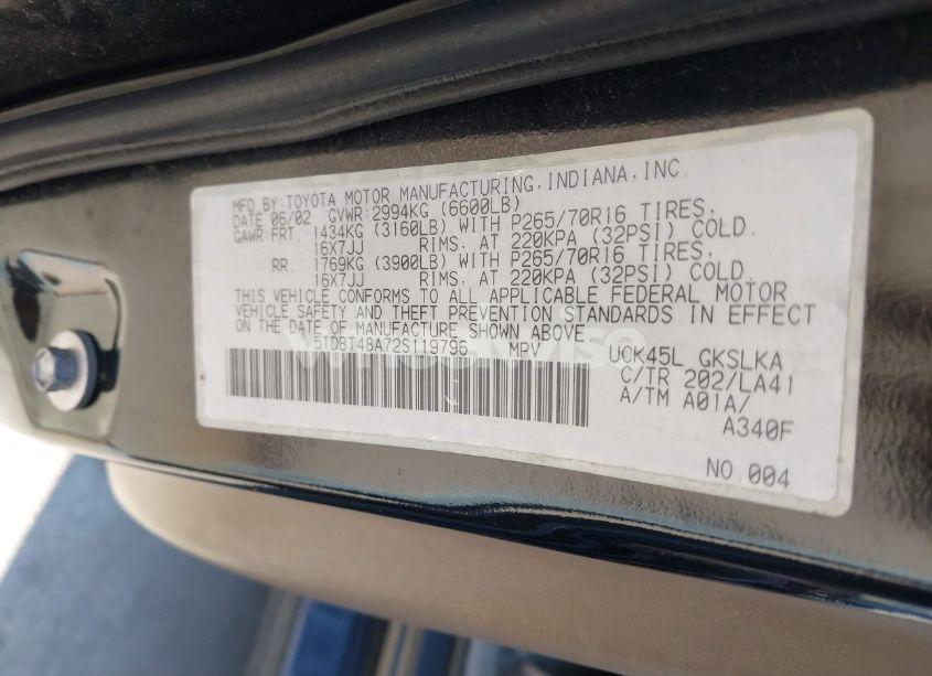 Photo 9 of 2002 Toyota Sequoia LIMITED V8 (VIN 5TDBT48A72S119796)