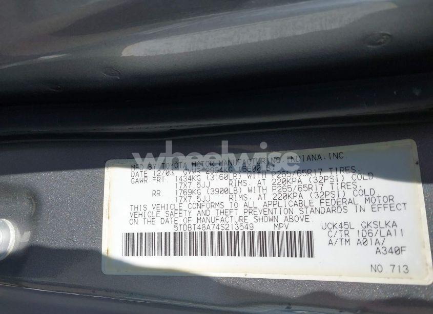 Photo 9 of 2004 Toyota Sequoia LIMITED V8 (VIN 5TDBT48A74S213549)