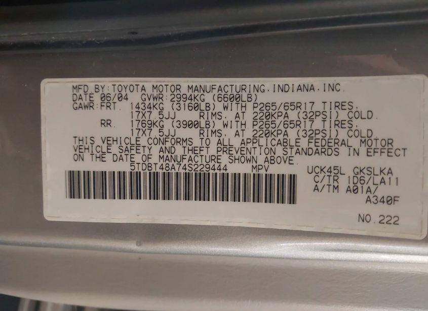 Photo 9 of 2004 Toyota Sequoia LIMITED V8 (VIN 5TDBT48A74S229444)