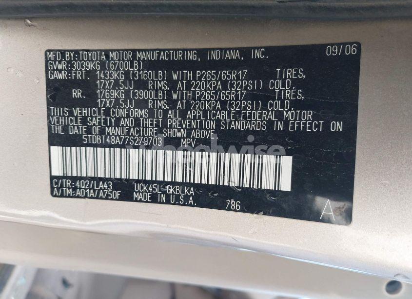 Photo 9 of 2007 Toyota Sequoia LIMITED V8 (VIN 5TDBT48A77S279703)