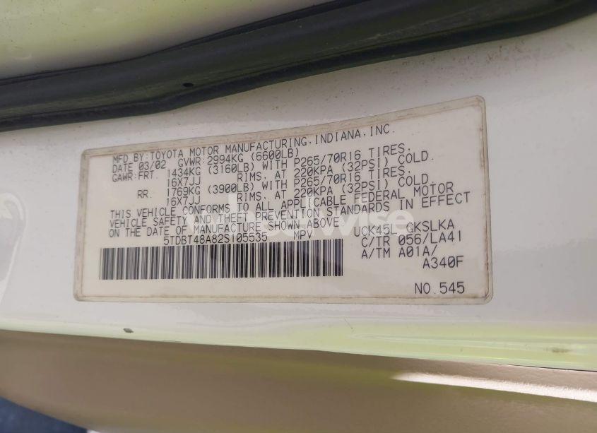 Photo 9 of 2002 Toyota Sequoia LIMITED V8 (VIN 5TDBT48A82S105535)