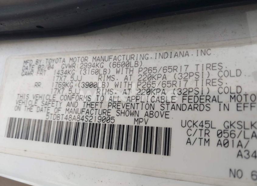 Photo 9 of 2004 Toyota Sequoia LIMITED V8 (VIN 5TDBT48A84S219005)