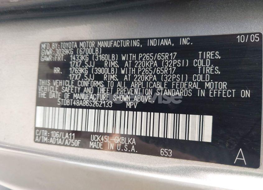 Photo 9 of 2006 Toyota Sequoia LIMITED V8 (VIN 5TDBT48A86S262133)