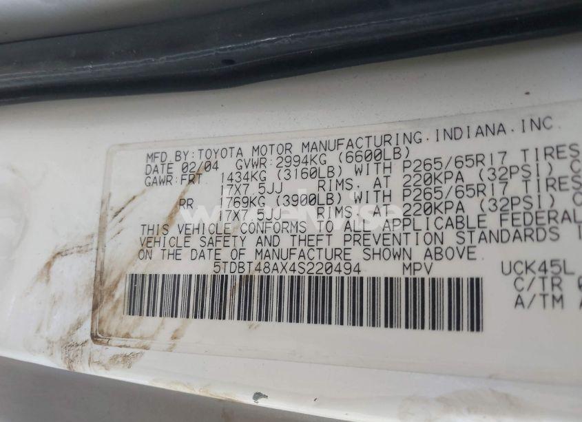 Photo 9 of 2004 Toyota Sequoia LIMITED V8 (VIN 5TDBT48AX4S220494)