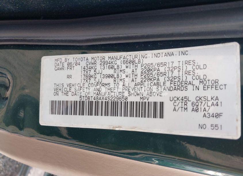 Photo 9 of 2004 Toyota Sequoia LIMITED V8 (VIN 5TDBT48AX4S229650)