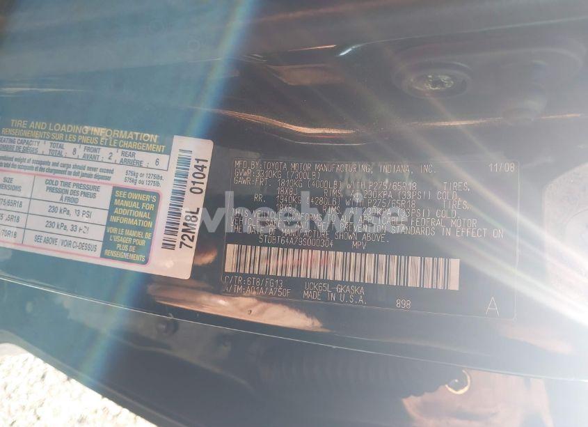Photo 9 of 2009 Toyota Sequoia SR5 4.7L V8 (VIN 5TDBT64A79S000304)