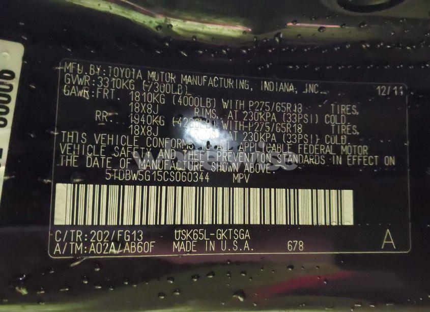 Photo 9 of 2012 Toyota Sequoia SR5 5.7L V8 (VIN 5TDBW5G15CS060344)