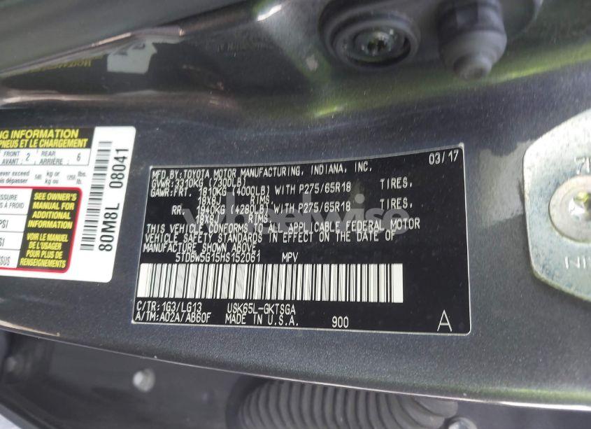 Photo 9 of 2017 Toyota Sequoia SR5 (VIN 5TDBW5G15HS152061)