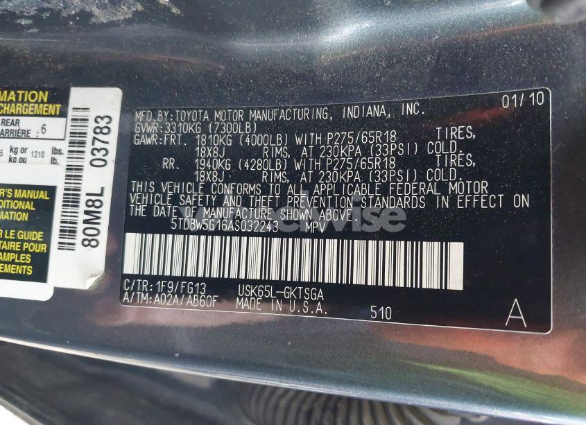 Photo 9 of 2010 Toyota Sequoia SR5 5.7L V8 (VIN 5TDBW5G16AS032243)
