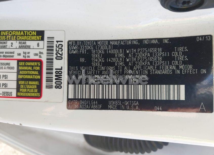 Photo 9 of 2013 Toyota Sequoia SR5 5.7L V8 (VIN 5TDBW5G17DS086641)