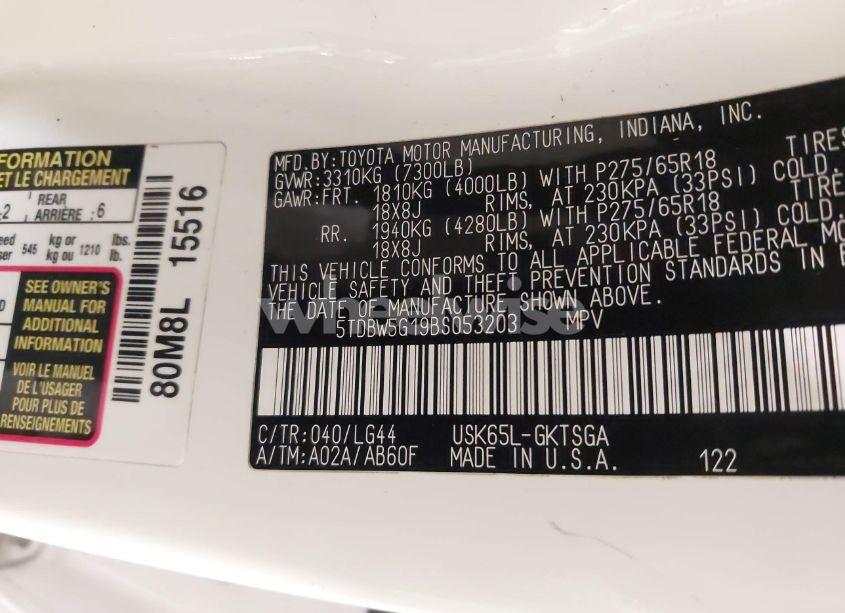 Photo 9 of 2011 Toyota Sequoia SR5 5.7L V8 (VIN 5TDBW5G19BS053203)