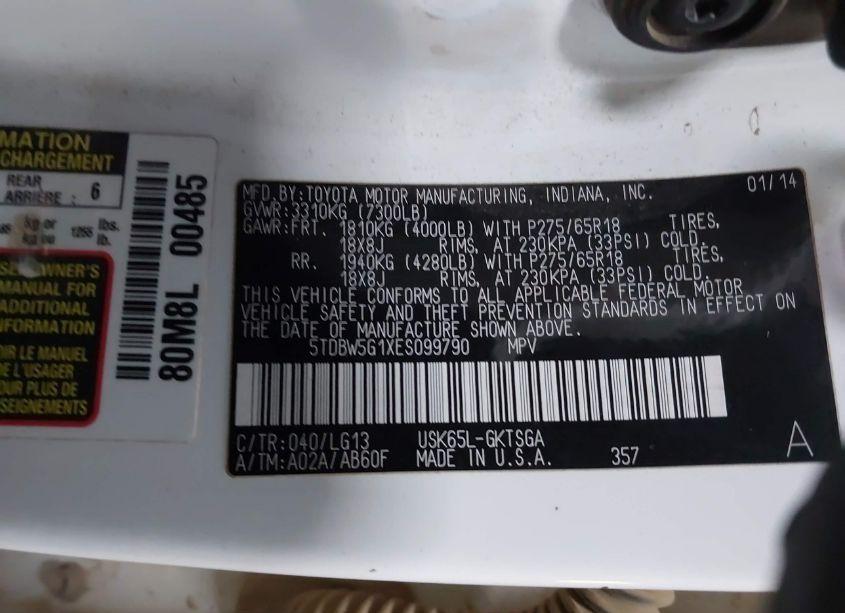 Photo 9 of 2014 Toyota Sequoia SR5 5.7L V8 (VIN 5TDBW5G1XES099790)