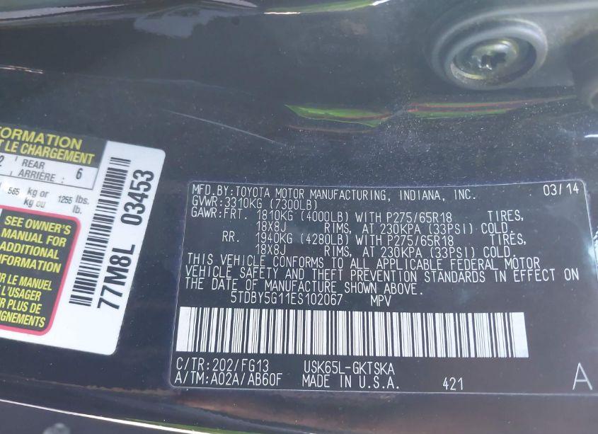 Photo 9 of 2014 Toyota Sequoia SR5 5.7L V8 (VIN 5TDBY5G11ES102067)