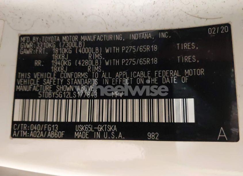 Photo 9 of 2020 Toyota Sequoia SR5 (VIN 5TDBY5G12LS177843)