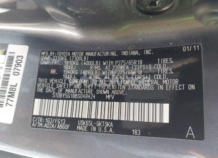 Photo 9 of 2011 Toyota Sequoia SR5 5.7L V8 (VIN 5TDBY5G18BS048424)