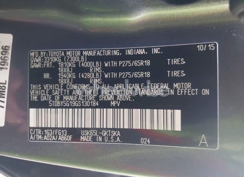 Photo 9 of 2016 Toyota Sequoia SR5 5.7L V8 (VIN 5TDBY5G19GS130184)