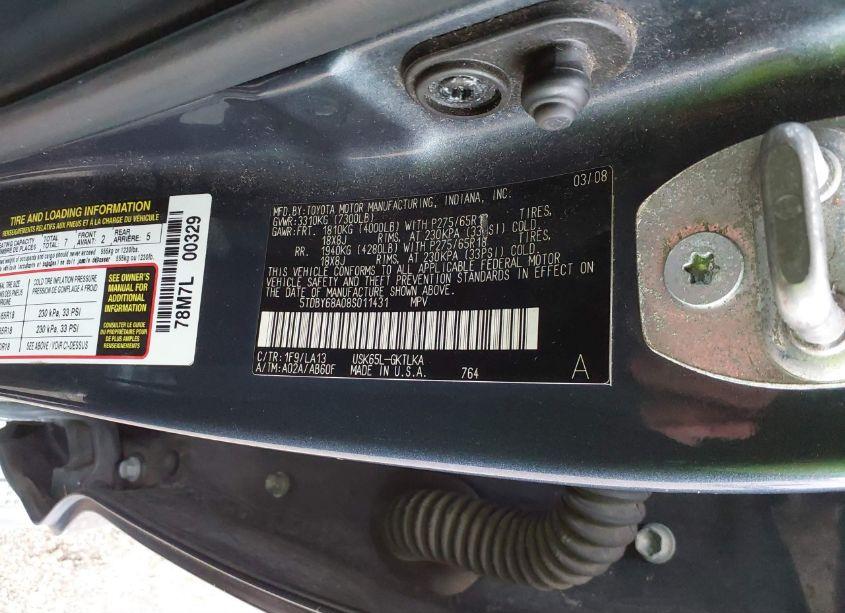 Photo 9 of 2008 Toyota Sequoia LIMITED 5.7L V8 (VIN 5TDBY68A08S011431)