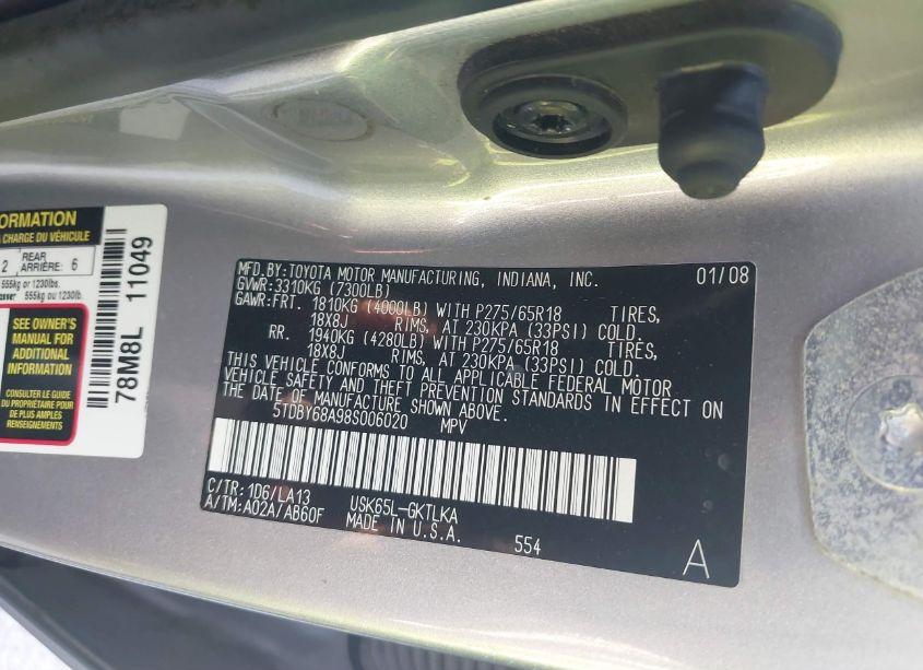 Photo 9 of 2008 Toyota Sequoia LIMITED 5.7L V8 (VIN 5TDBY68A98S006020)