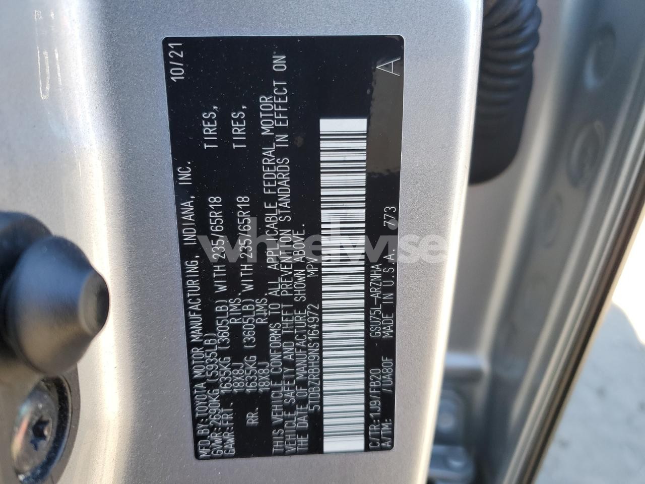 Photo 13 of 2022 TOYOTA HIGHLANDER L (VIN 5TDBZRBH9NS164972)