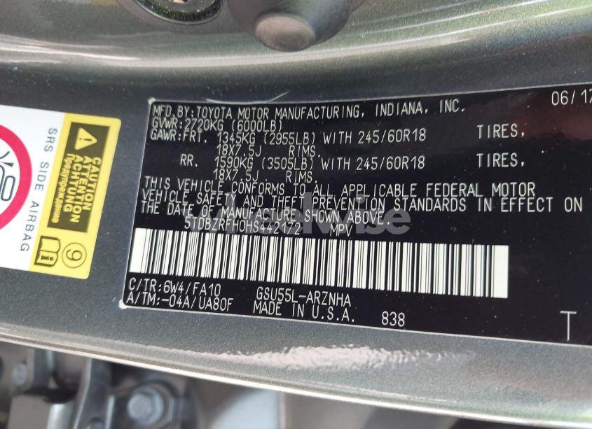 Photo 9 of 2017 Toyota Highlander LE PLUS (VIN 5TDBZRFH0HS442172)