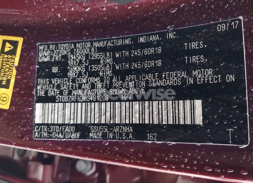 Photo 9 of 2017 Toyota Highlander LE PLUS (VIN 5TDBZRFH3HS481208)