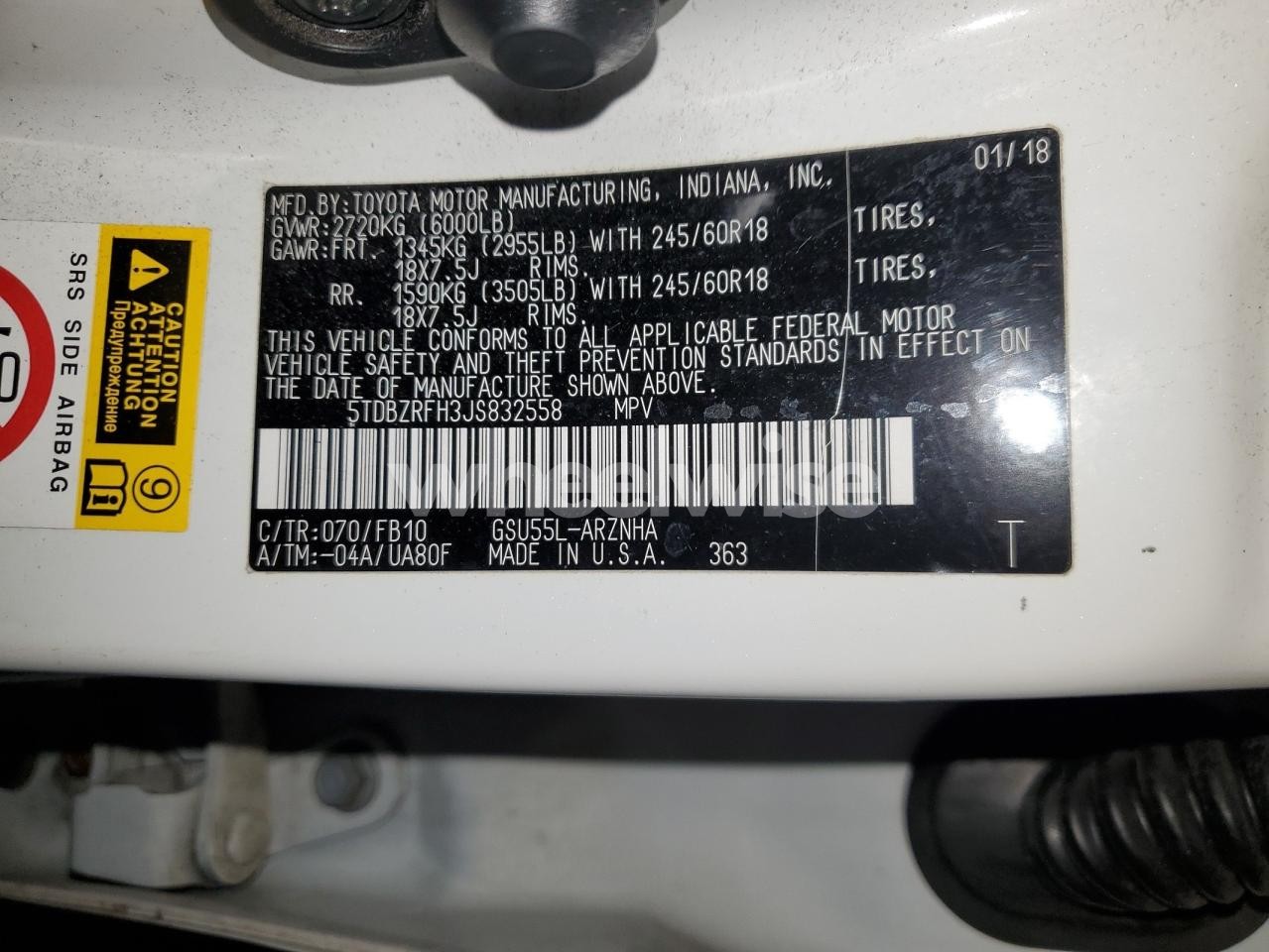 Photo 13 of 2018 TOYOTA HIGHLANDER LE (VIN 5TDBZRFH3JS832558)