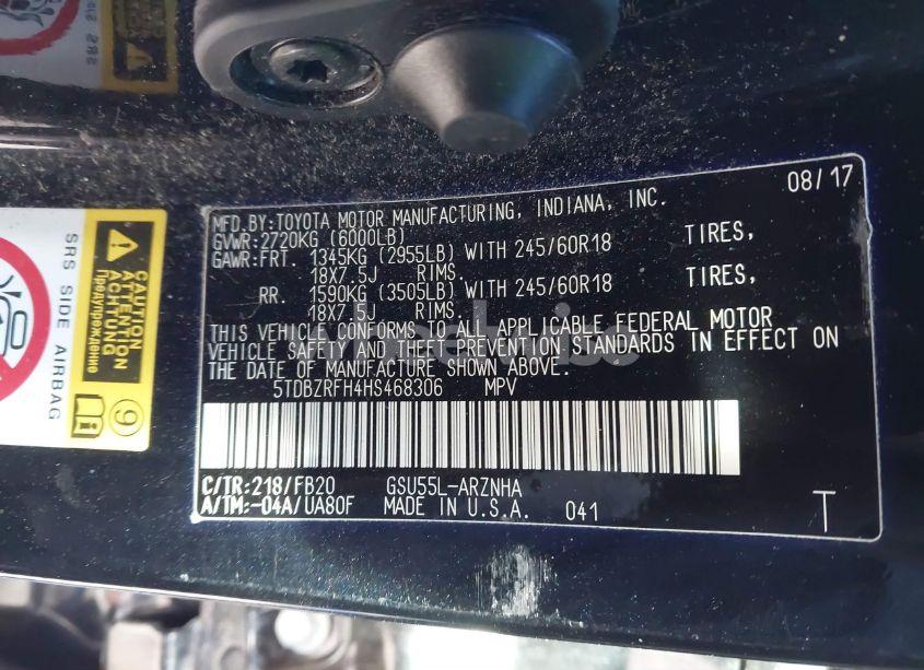 Photo 9 of 2017 Toyota Highlander LE (VIN 5TDBZRFH4HS468306)