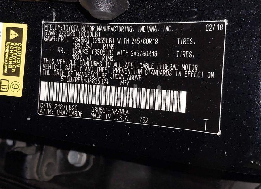 Photo 9 of 2018 Toyota Highlander LE (VIN 5TDBZRFH4JS835324)