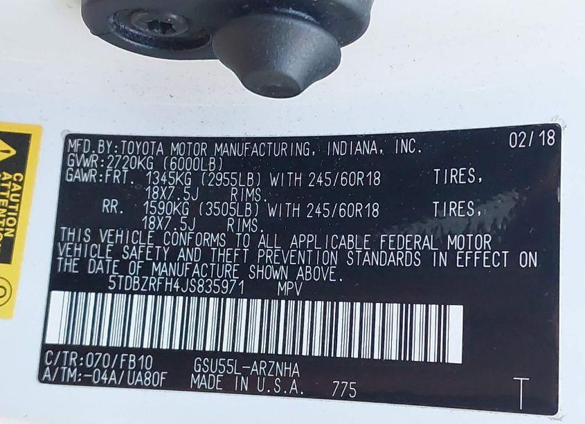 Photo 9 of 2018 Toyota Highlander LE (VIN 5TDBZRFH4JS835971)