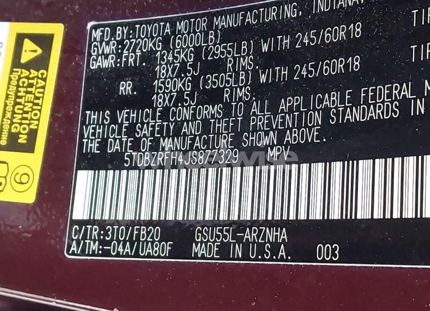 Photo 9 of 2018 Toyota Highlander LE (VIN 5TDBZRFH4JS877329)