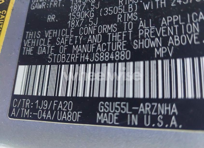 Photo 9 of 2018 Toyota Highlander LE PLUS (VIN 5TDBZRFH4JS884880)