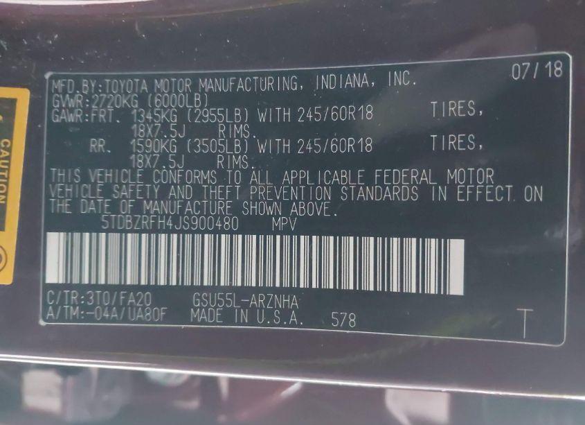 Photo 9 of 2018 Toyota Highlander LE PLUS (VIN 5TDBZRFH4JS900480)