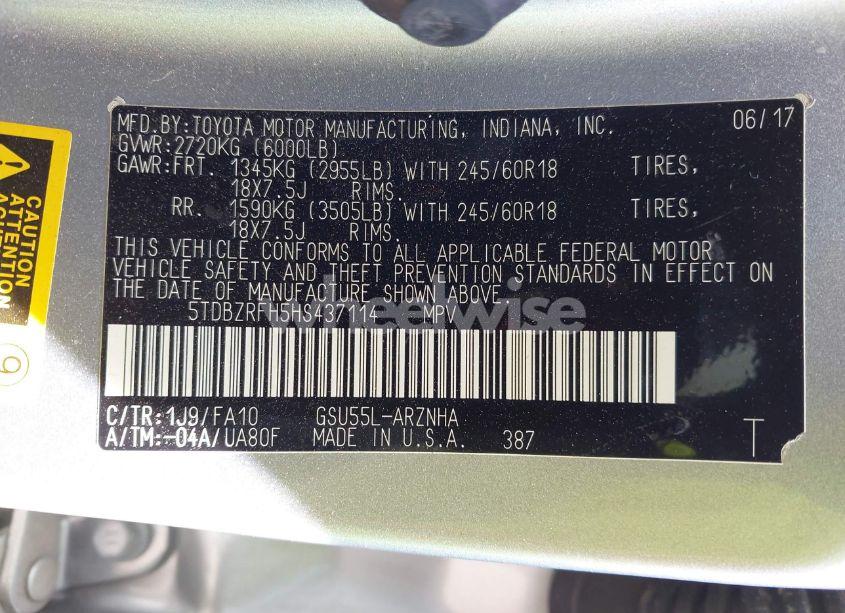 Photo 9 of 2017 Toyota Highlander LE PLUS (VIN 5TDBZRFH5HS437114)