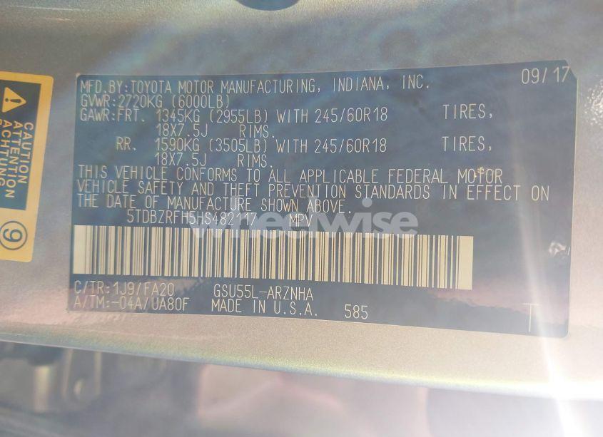 Photo 9 of 2017 Toyota Highlander LE PLUS (VIN 5TDBZRFH5HS482117)