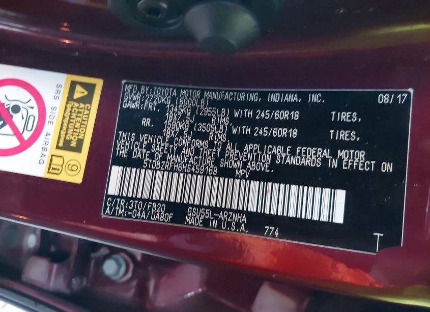 Photo 9 of 2017 Toyota Highlander LE (VIN 5TDBZRFH6HS459168)