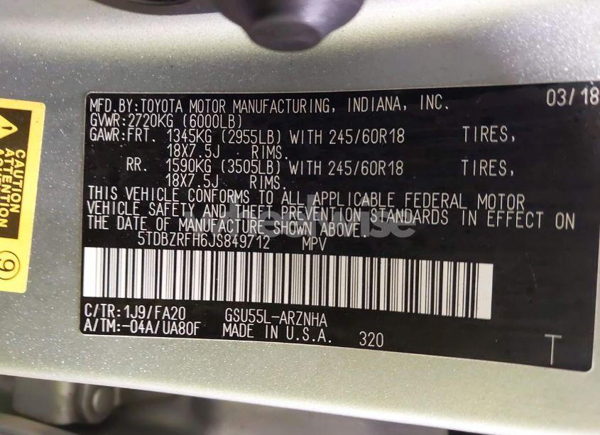 Photo 9 of 2018 Toyota Highlander LE PLUS (VIN 5TDBZRFH6JS849712)