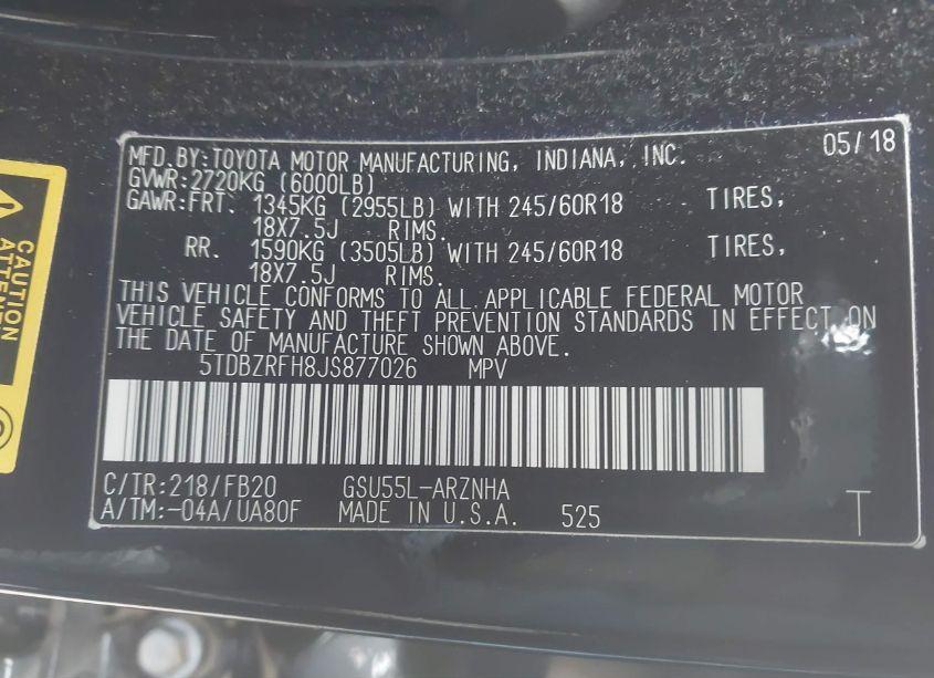 Photo 9 of 2018 Toyota Highlander LE (VIN 5TDBZRFH8JS877026)