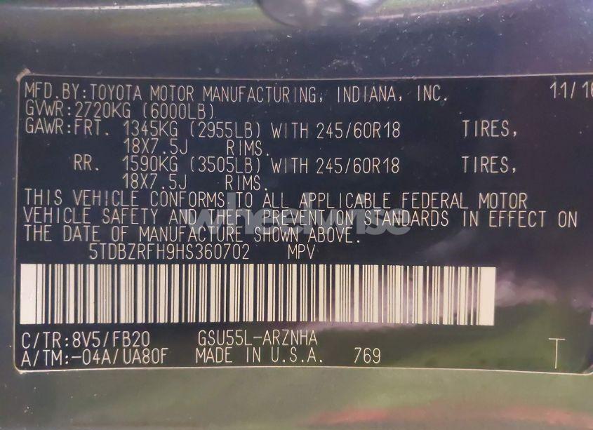 Photo 9 of 2017 Toyota Highlander LE (VIN 5TDBZRFH9HS360702)