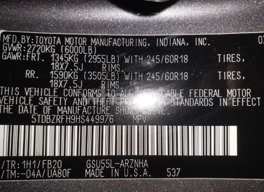 Photo 9 of 2017 Toyota Highlander LE (VIN 5TDBZRFH9HS449976)