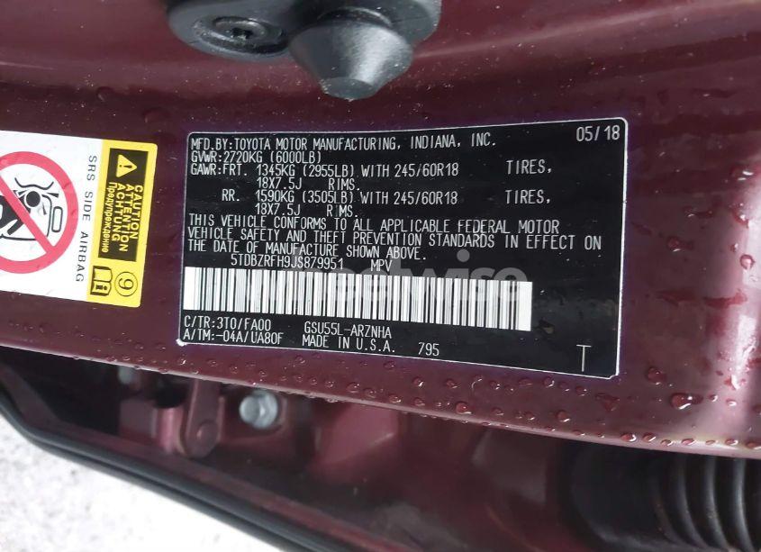 Photo 9 of 2018 Toyota Highlander LE PLUS (VIN 5TDBZRFH9JS879951)