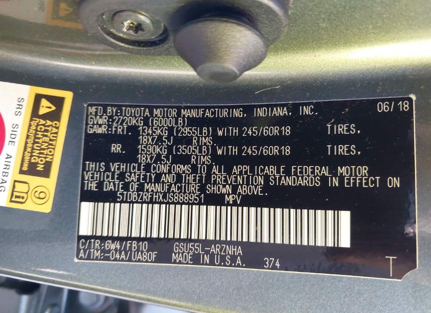 Photo 9 of 2018 Toyota Highlander LE (VIN 5TDBZRFHXJS888951)