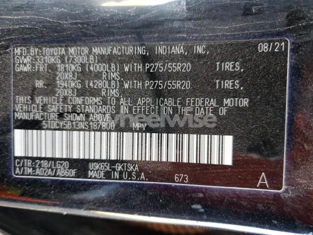 Photo 4 of 2022 TOYOTA SEQUOIA SR5 (VIN 5TDCY5B13NS187800)