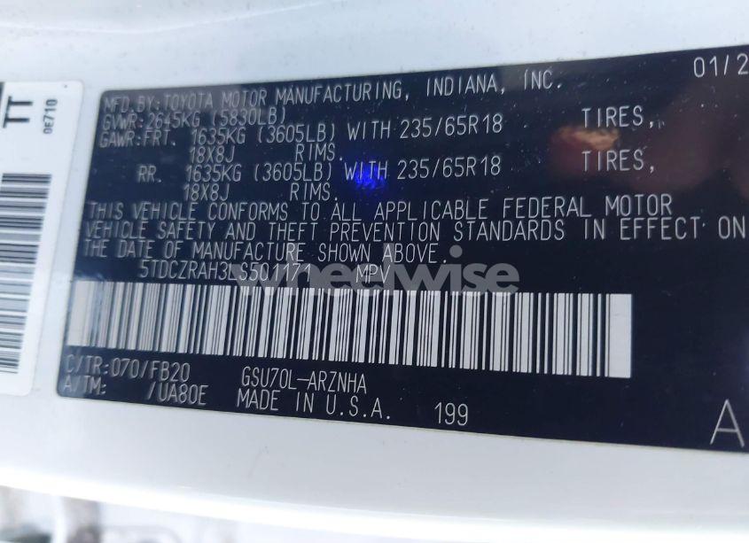 Photo 9 of 2020 Toyota Highlander L (VIN 5TDCZRAH3LS501171)