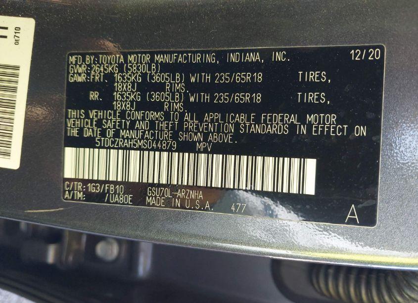 Photo 9 of 2021 Toyota Highlander L (VIN 5TDCZRAH5MS044879)