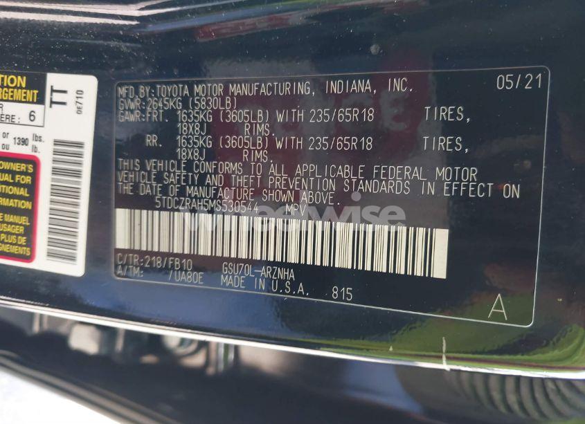 Photo 9 of 2021 Toyota Highlander L (VIN 5TDCZRAH5MS530544)