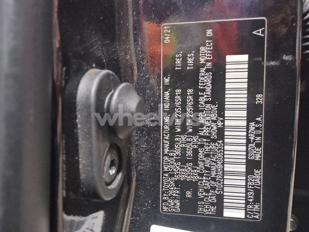 Photo 12 of 2021 TOYOTA HIGHLANDER L (VIN 5TDCZRAH8MS065354)