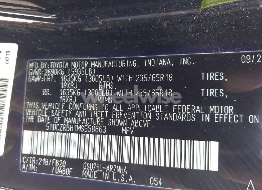 Photo 9 of 2021 Toyota Highlander L (VIN 5TDCZRBH1MS558663)