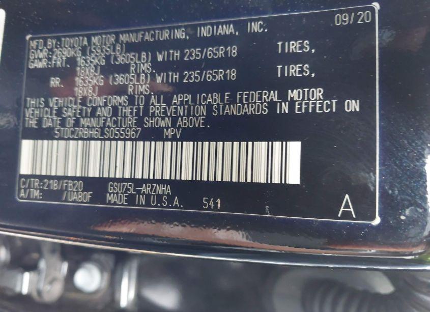 Photo 9 of 2020 Toyota Highlander L (VIN 5TDCZRBH6LS055967)