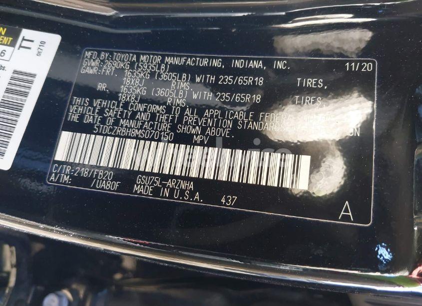 Photo 9 of 2021 Toyota Highlander L (VIN 5TDCZRBH8MS070150)